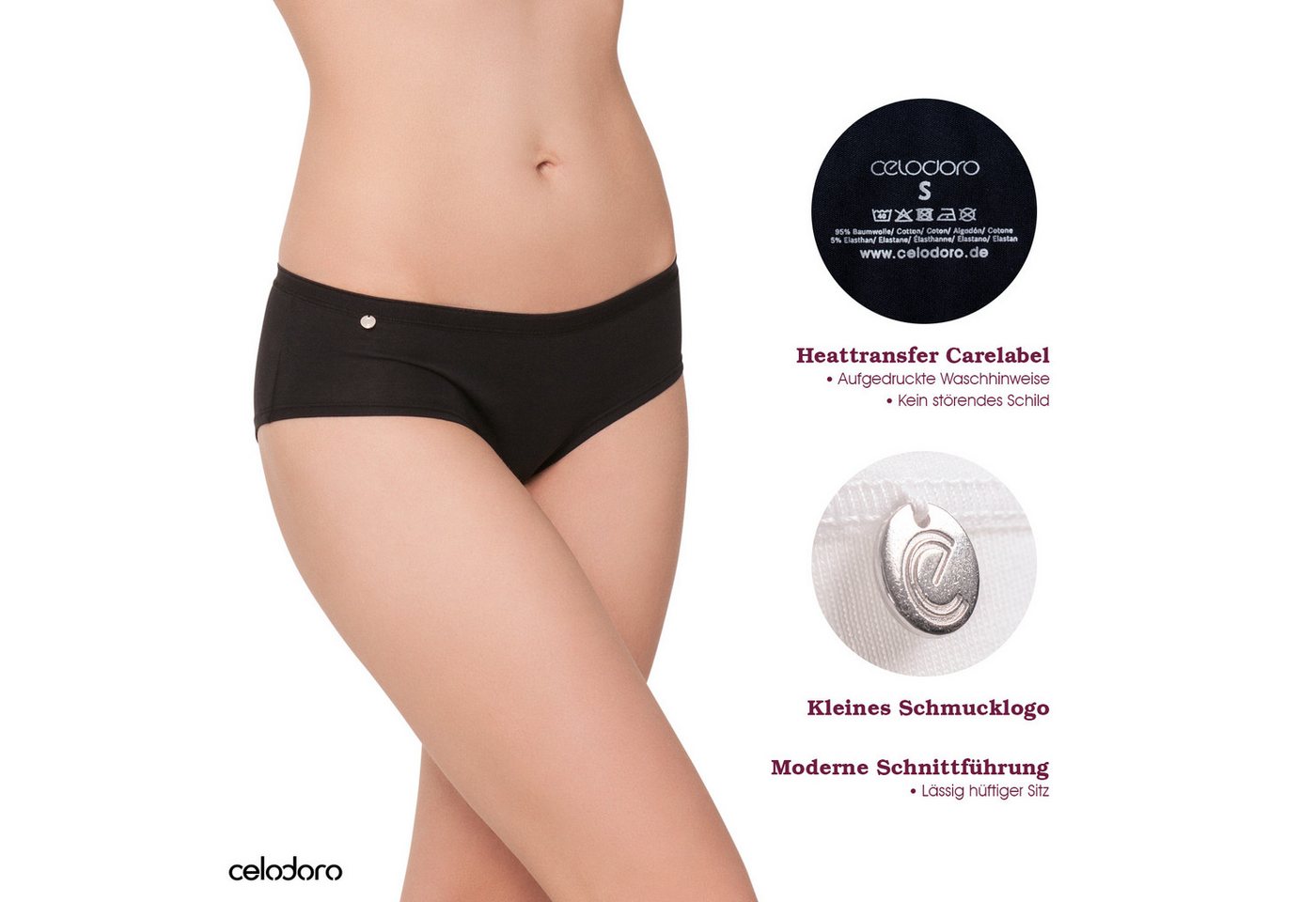 celodoro Panty Damen Basic Panty (3er Pack) Hipster Slip mit Zier-Logo – Bild 2 von 5