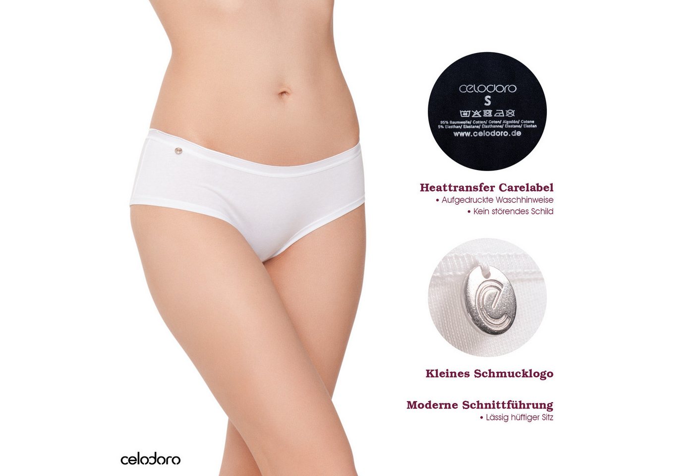 celodoro Panty Damen Basic Panty (3er Pack) Hipster Slip mit Zier-Logo – Bild 2 von 5