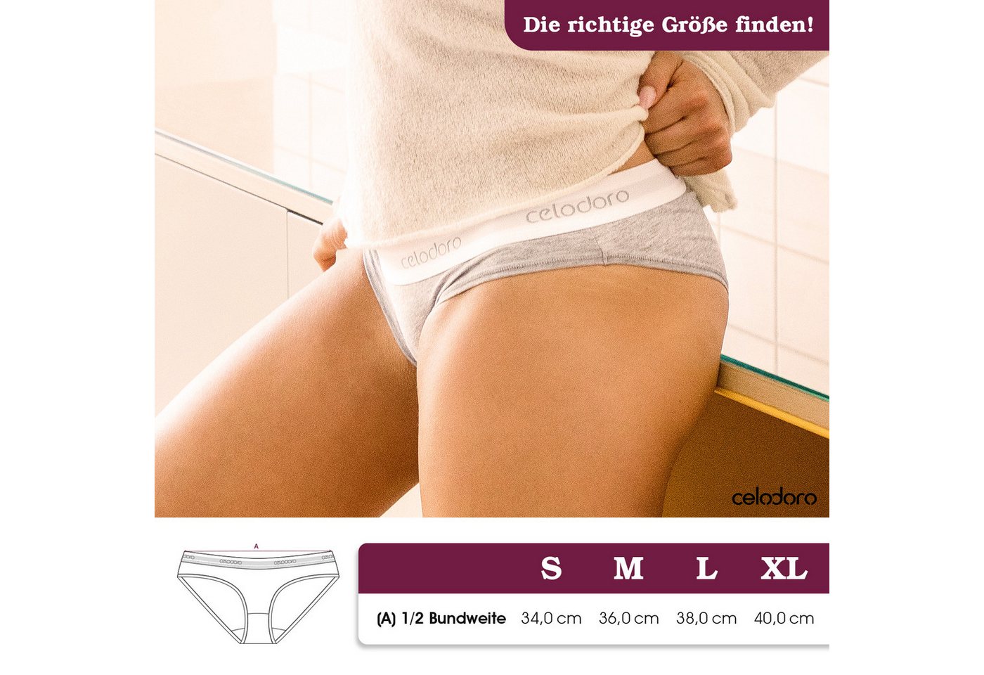 celodoro Slip Damen Bikini Slip (3er Pack) Webgummi-Bund mit Markenlogo – Bild 5 von 5