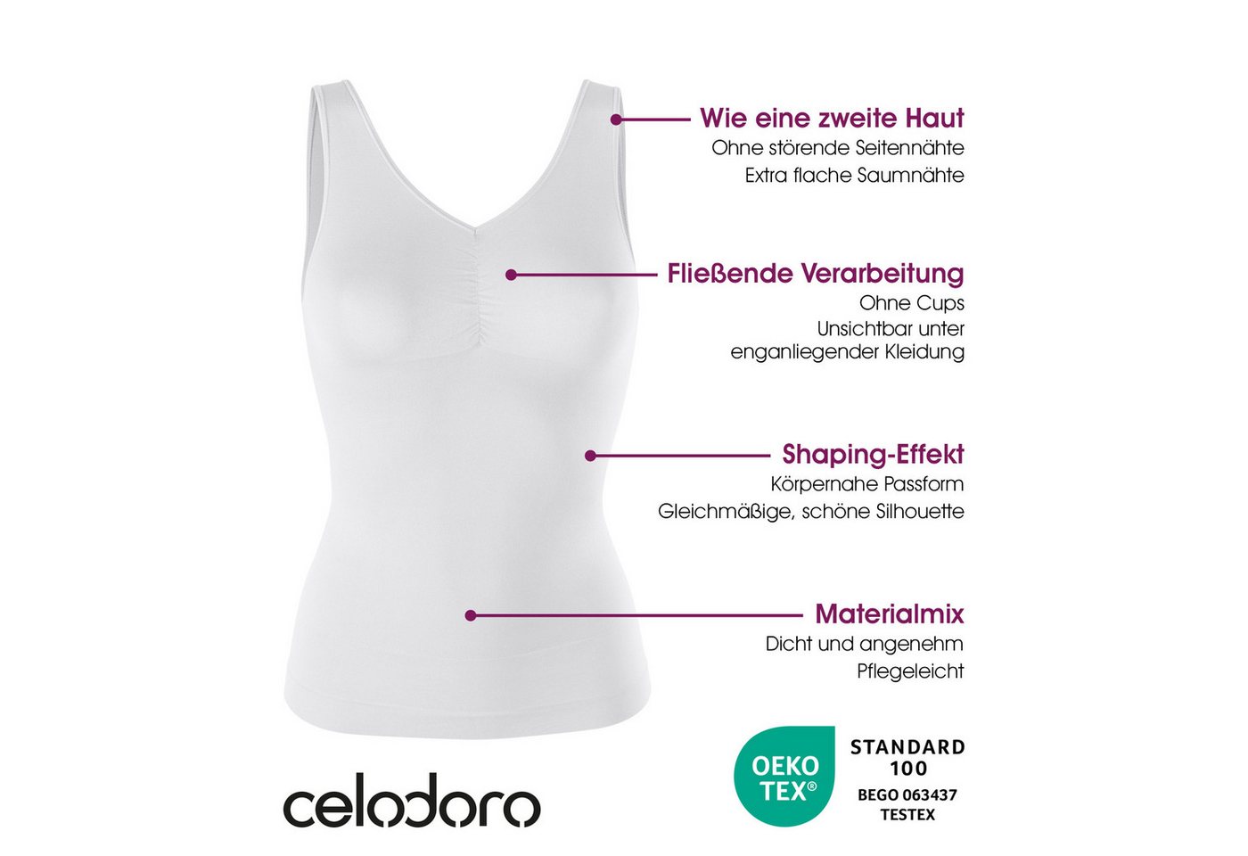 celodoro Unterhemd Damen Form-Top - Seamless Unterhemd mit Shaping-Effekt – Bild 2 von 5