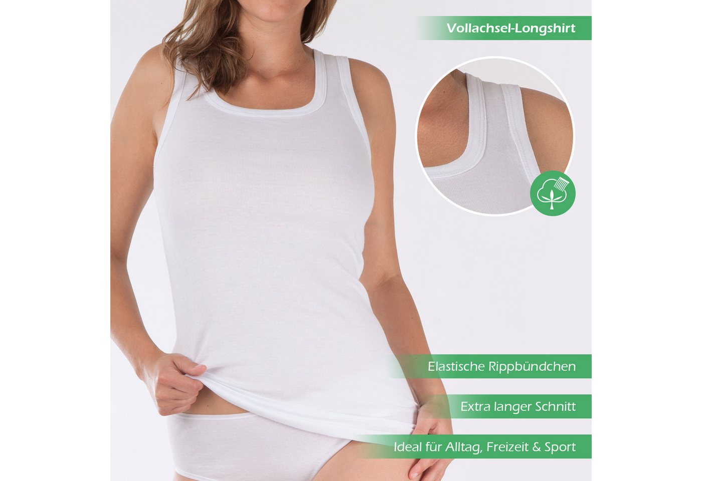 celodoro Unterhemd Damen Longshirt (1er, 2er oder 4er Pack) Feinripp Unterhemd – Bild 4 von 5