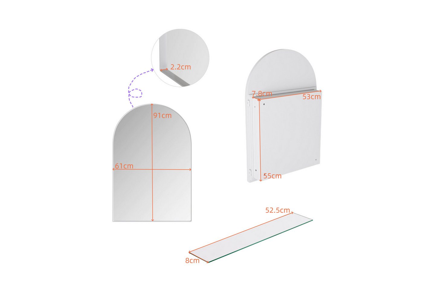 Celya Badezimmerspiegelschrank Hängeschrank mit Metallrahmen, Einbau-Medizinschrank, Verstellbar (Wandschrank mit Metallrahmen, Spiegel und verstellbaren Einleg – Bild 2 von 5