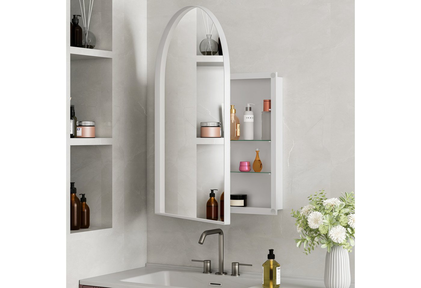 Celya Badezimmerspiegelschrank Hängeschrank mit Metallrahmen, Einbau-Medizinschrank, Verstellbar (Wandschrank mit Metallrahmen, Spiegel und verstellbaren Einleg – Bild 5 von 5