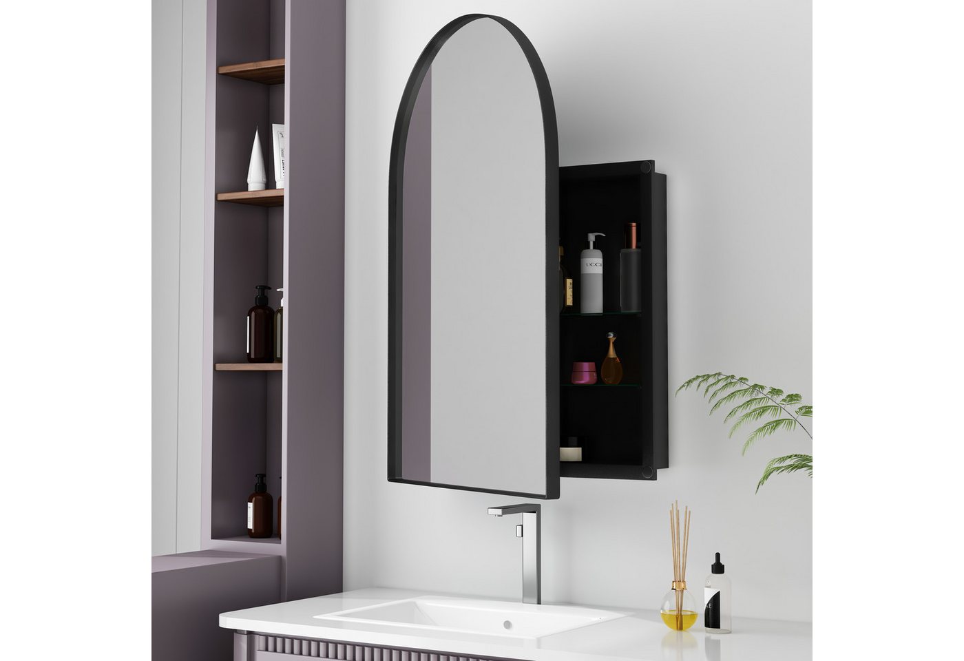 Celya Badezimmerspiegelschrank Hängeschrank mit Metallrahmen, Einbau-Medizinschrank, Verstellbar (Wandschrank mit Metallrahmen, Spiegel und verstellbaren Einleg – Bild 4 von 5