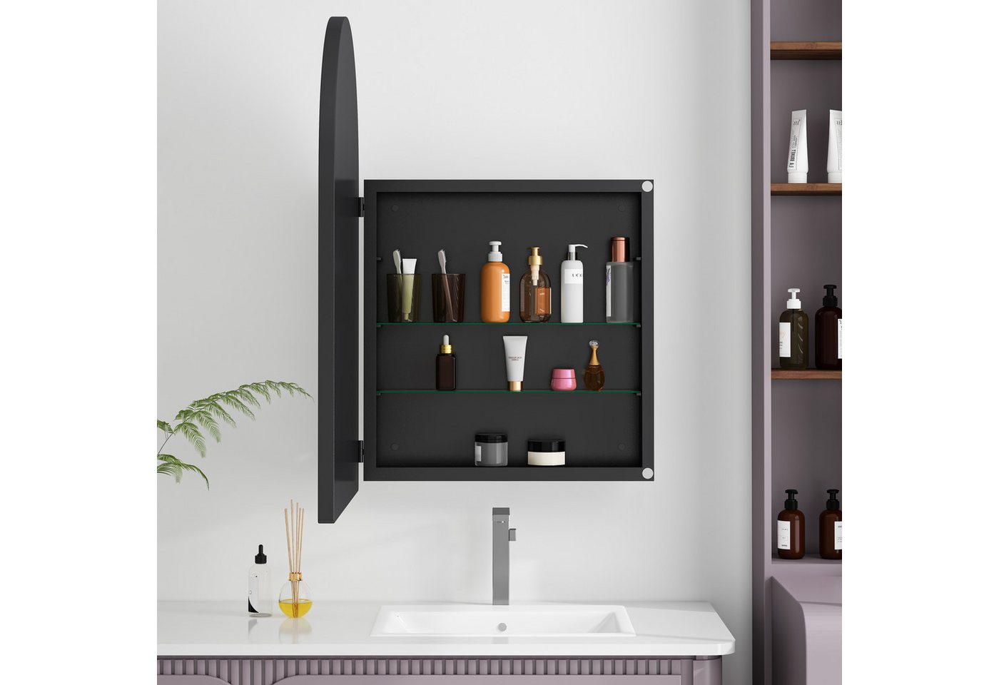 Celya Badezimmerspiegelschrank Hängeschrank mit Metallrahmen, Einbau-Medizinschrank, Verstellbar (Wandschrank mit Metallrahmen, Spiegel und verstellbaren Einleg – Bild 5 von 5