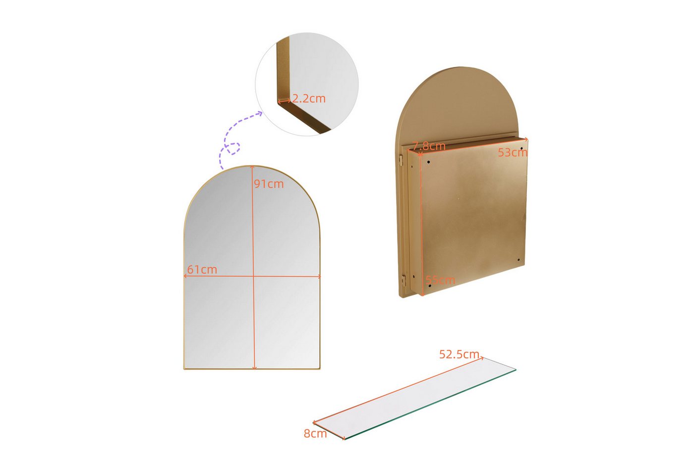 Celya Badezimmerspiegelschrank Hängeschrank mit Metallrahmen, Einbau-Medizinschrank, Verstellbar (Wandschrank mit Metallrahmen, Spiegel und verstellbaren Einleg – Bild 2 von 5