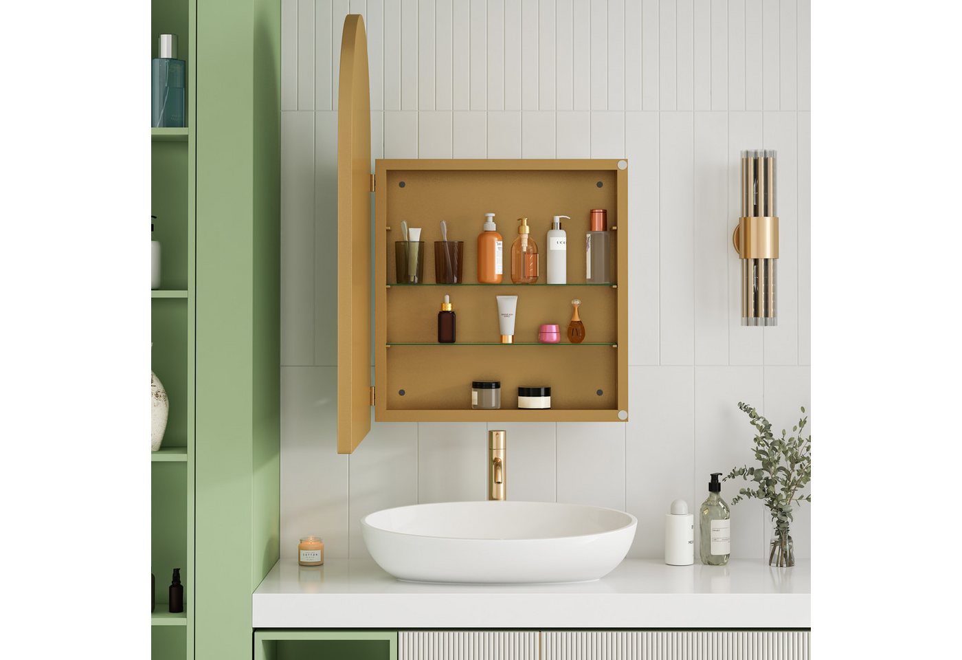 Celya Badezimmerspiegelschrank Hängeschrank mit Metallrahmen, Einbau-Medizinschrank, Verstellbar (Wandschrank mit Metallrahmen, Spiegel und verstellbaren Einleg – Bild 5 von 5
