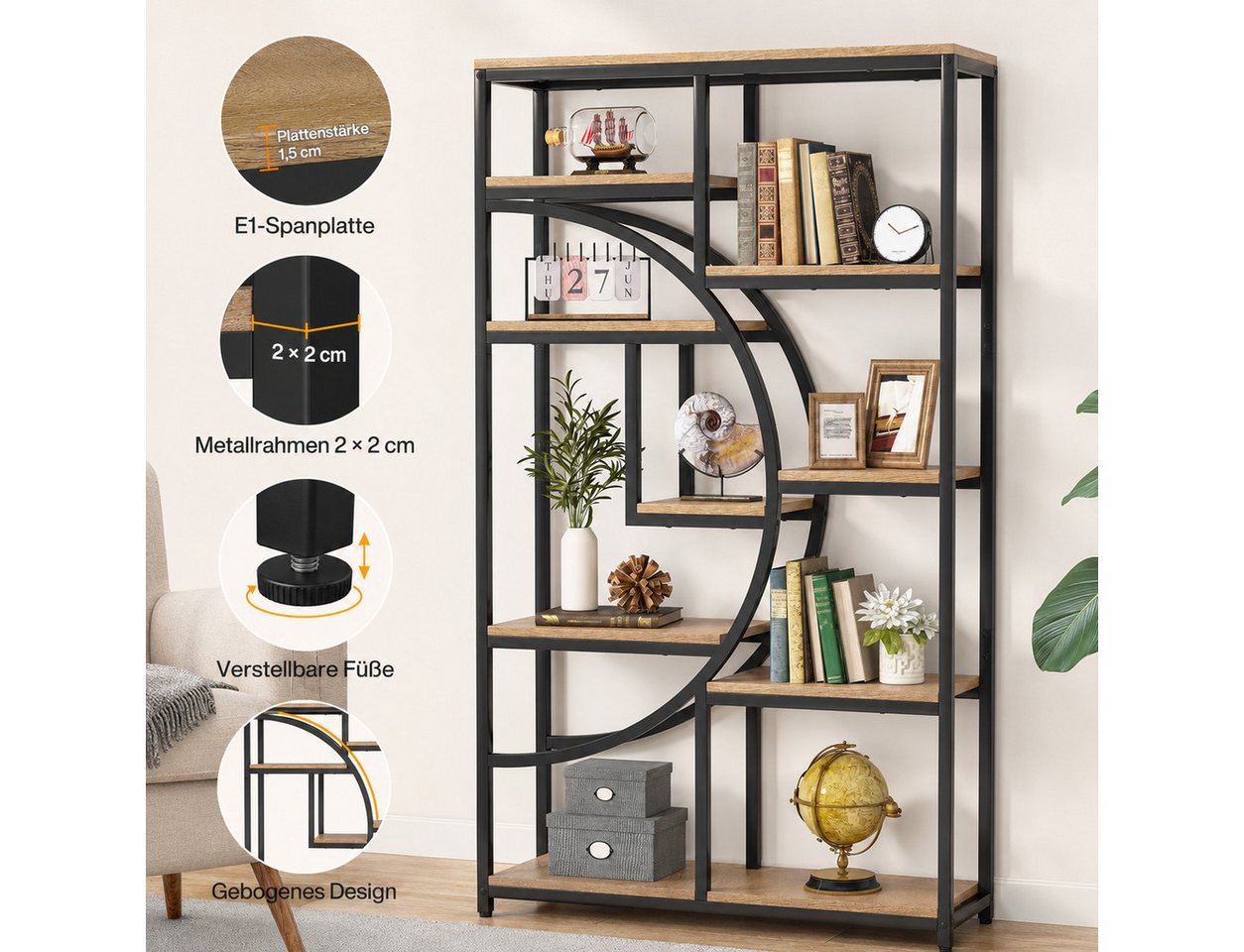 Celya Bücherregal Raumteiler, Standregal mit 9 Ebenen, 175 x 95 x 30 cm – Bild 4 von 5