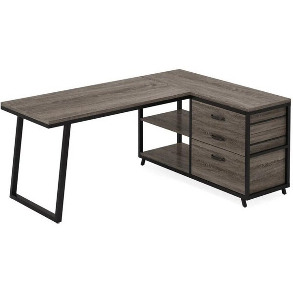 Celya Computertisch 135 cm reversibler L-förmiger Schreibtisch (mit 3 Schubladen und Regalen)