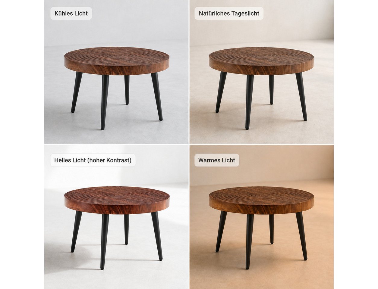 Celya Couchtisch Moderner runder Beistelltisch mit 5cm starker Tischplatte (mit Metallfüßen, vielseitig einsetzbar für Wohnzimmer, Café und Büro) – Bild 4 von 5