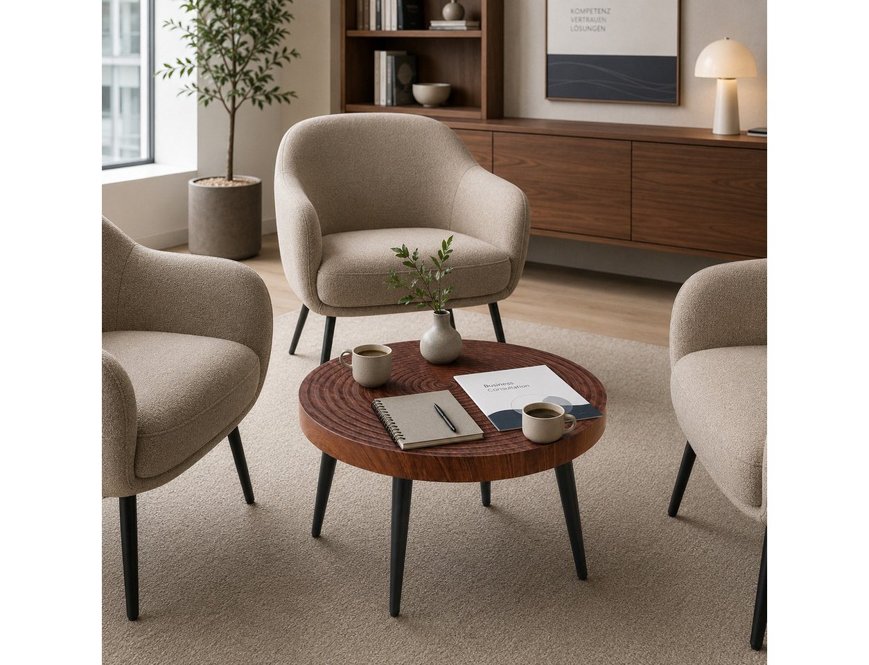 Celya Couchtisch Moderner runder Beistelltisch mit 5cm starker Tischplatte (mit Metallfüßen, vielseitig einsetzbar für Wohnzimmer, Café und Büro) – Bild 5 von 5