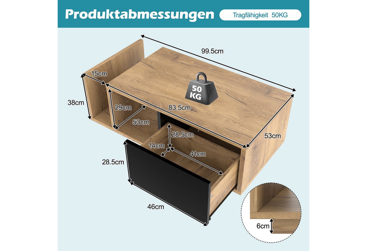 Celya Couchtisch Multifunktionales Retro-Tisch mit integrierter LED-Beleleuchtung (mit cleverem Stauraum für individuell dimmbares Wohlfühl-Ambiente) – Bild 2 von 5