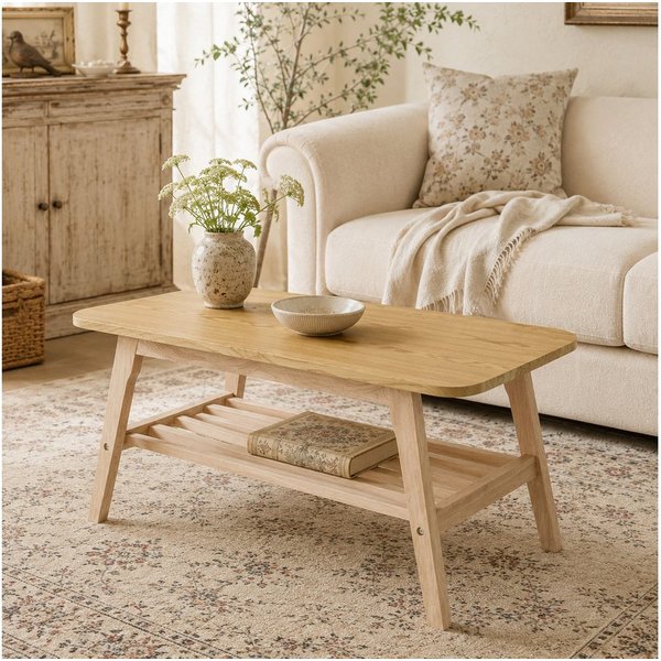Celya Couchtisch Rechteckig, mit Ausreichend Stauraum (Massivholzsockel, Ideal für Wohnzimmer, Wohnungen und Büros)