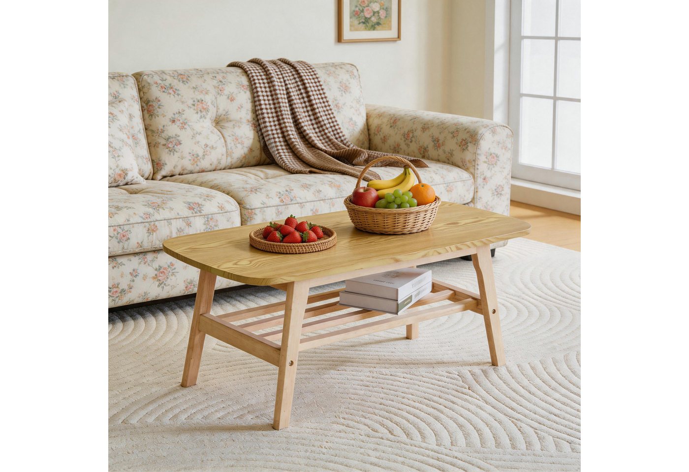 Celya Couchtisch Rechteckig, mit Ausreichend Stauraum (Massivholzsockel, Ideal für Wohnzimmer, Wohnungen und Büros) – Bild 4 von 5