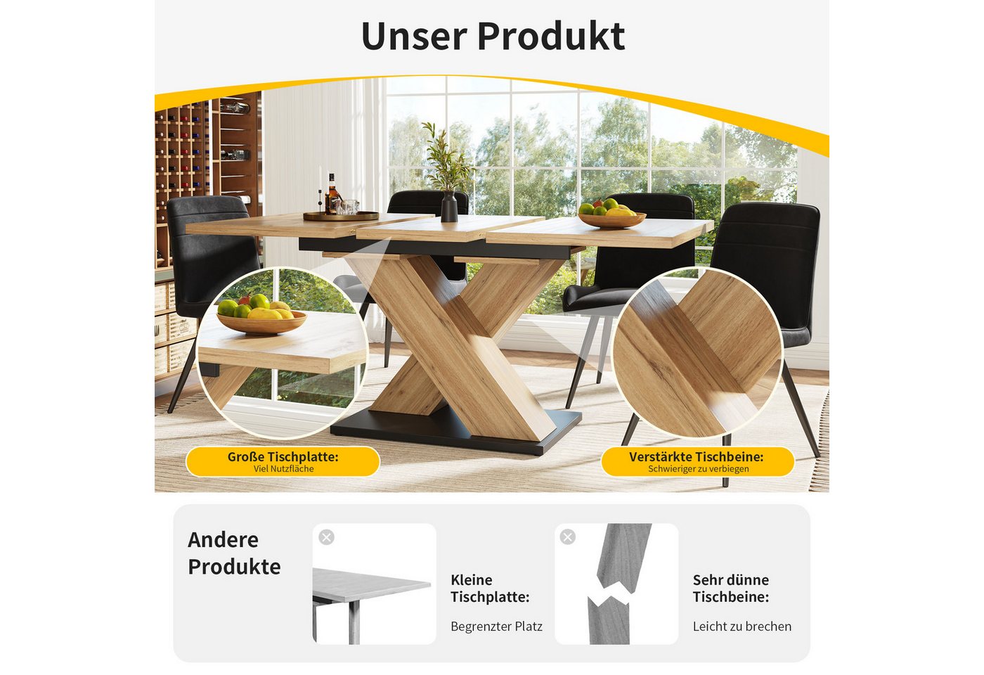 Celya Esstisch Teleskoptisch,Tisch,Küchentisch,Ausziehtisch auf 119-158.5*80*75cm, für Küche und Wohnzimmer, Esstisch – Bild 3 von 5