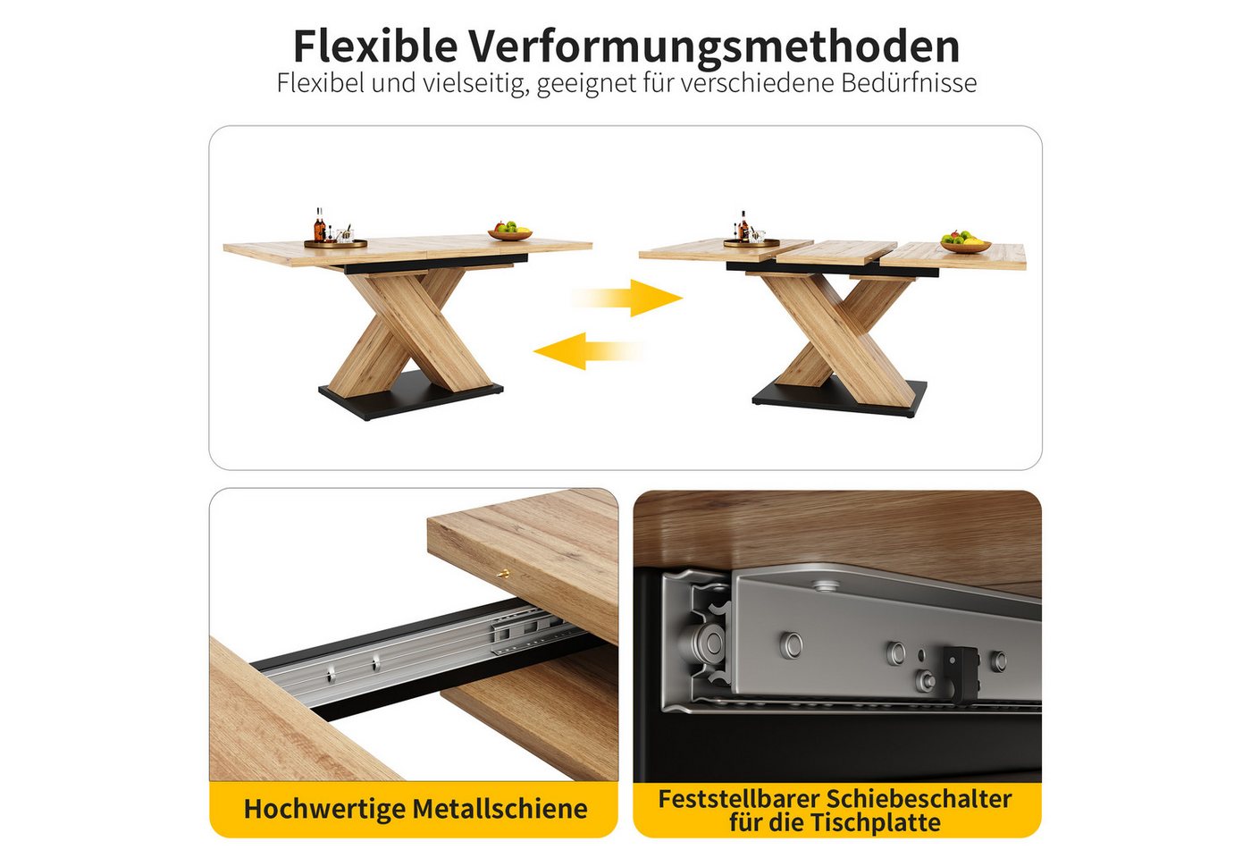Celya Esstisch Teleskoptisch,Tisch,Küchentisch,Ausziehtisch auf 119-158.5*80*75cm, für Küche und Wohnzimmer, Esstisch – Bild 4 von 5