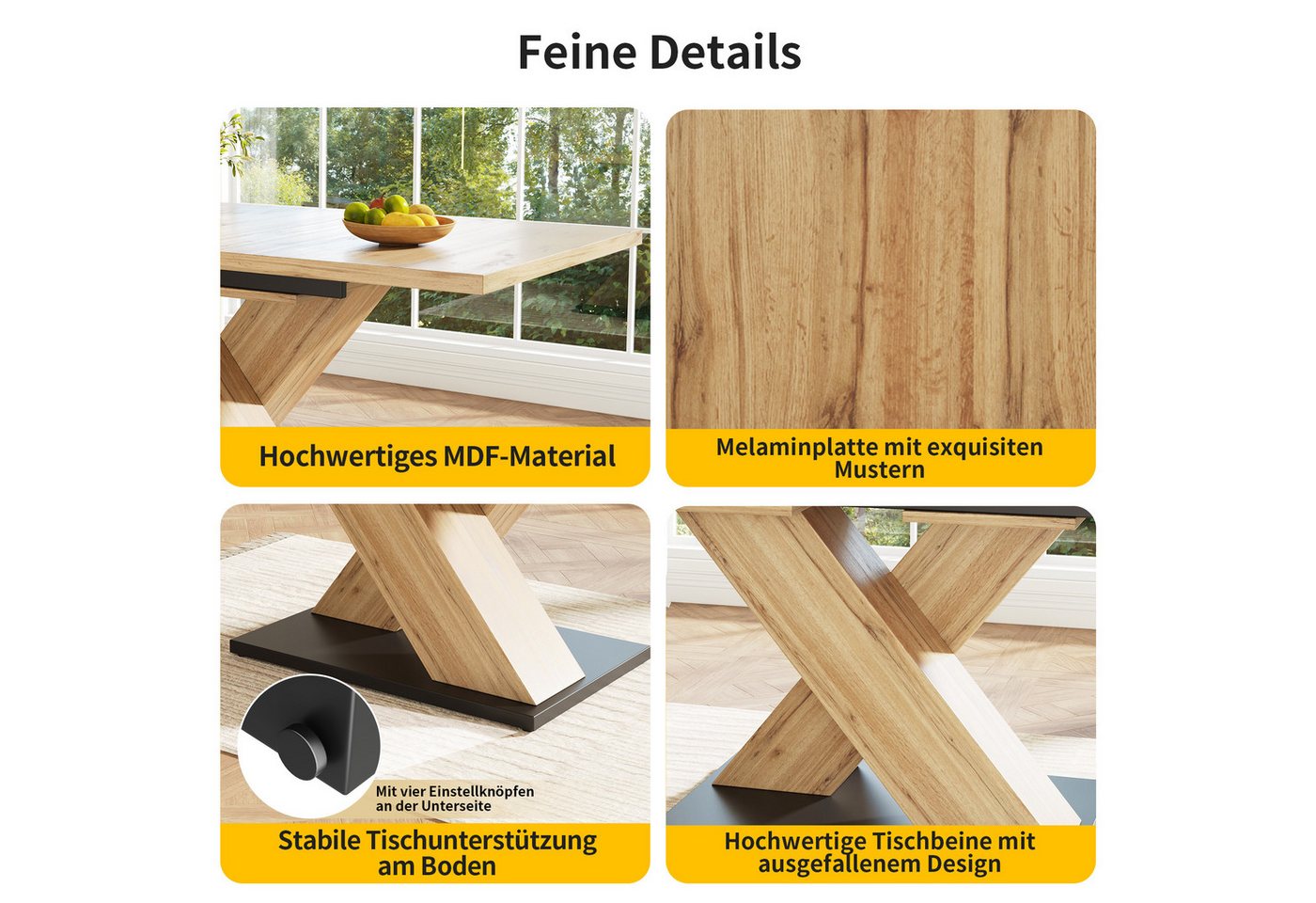 Celya Esstisch Teleskoptisch,Tisch,Küchentisch,Ausziehtisch auf 119-158.5*80*75cm, für Küche und Wohnzimmer, Esstisch – Bild 5 von 5