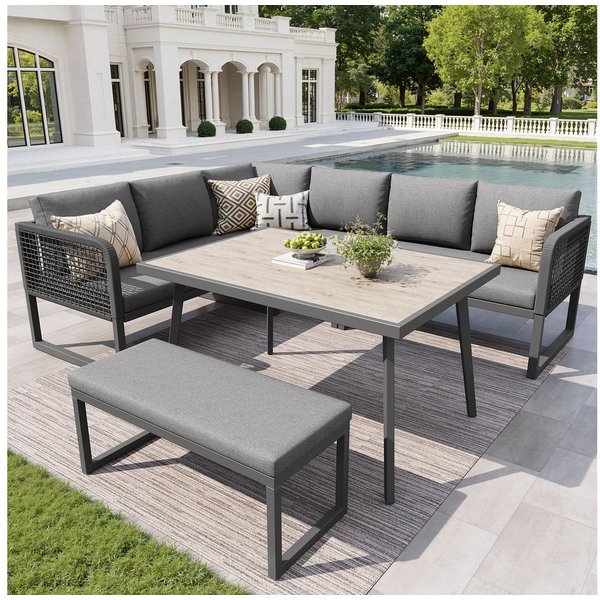 Celya Gartenlounge-Set Gartenmöbel Set mit Hochwertigen Sitzkissen & Rückenkissen, (für 6-8 Personen, SetHandgeflochtene PE-Rattan Polstergruppe, Grau), Garten 