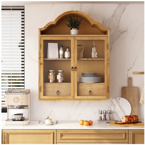 Celya Hängeschrank Retro Wandschrank Mit Geschwungenem Wellendach Und Schubladen (Einsetzbar Für Küche, Badezimmer, Esszimmer Und Wohnzimmer) mit verstellbaren 