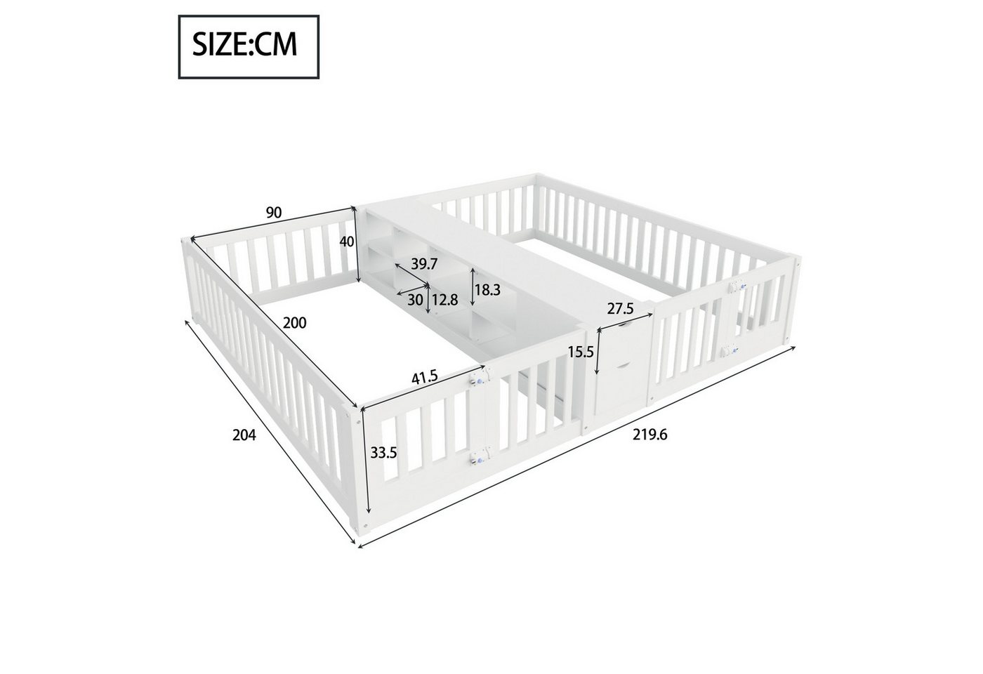 Celya Holzbett Kinder-Doppelbettgestell mit Sicherheitsgitter (ohne Matratze, 90 x 200 cm, Mit Schublade und Doppelstöckigem Regal), Geeignet für Kinderzimmer – Bild 2 von 5