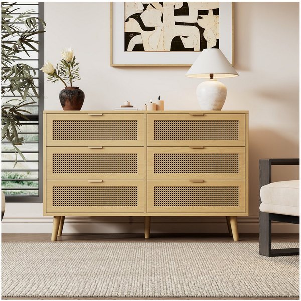Celya Kommode Sideboard mit 6 Schubladen, 120x76.5x40cm, Schubladenschrank aus Holz (Sideboard Highboard mit viel Stauraum), Schubladenkommode mit Metallgriffe,