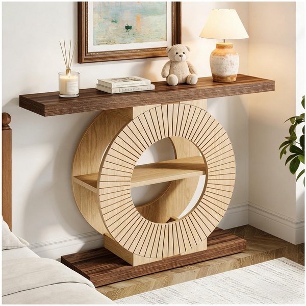 Celya Konsolentisch 100cm Eleganter Sofatisch, Flurtisch aus Holz mit offenen Regalböden