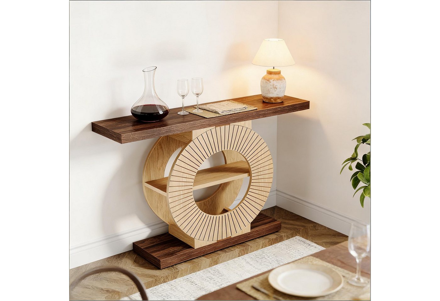 Celya Konsolentisch 100cm Eleganter Sofatisch, Flurtisch aus Holz mit offenen Regalböden – Bild 3 von 5