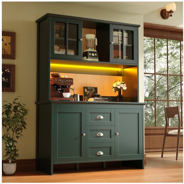 Celya Küchenbuffet Küchenschränke,Sideboards mit braunen Glastüren und LED-Beleuchtung (mit App-Steuerung, 1-St., B120/T40/H179 cm) Geschirrschrank mit verstell