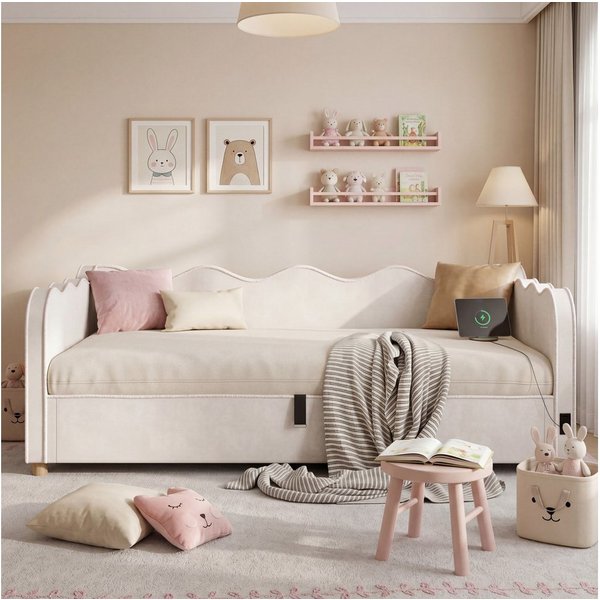 Celya Polsterbett Daybett, Tagesbett, Schlafsofa mit hydraulischem Stauraum (ohne Matratze, mit USB- und Type-C-Anschluss), ideal für moderne Kinder- und Jugend