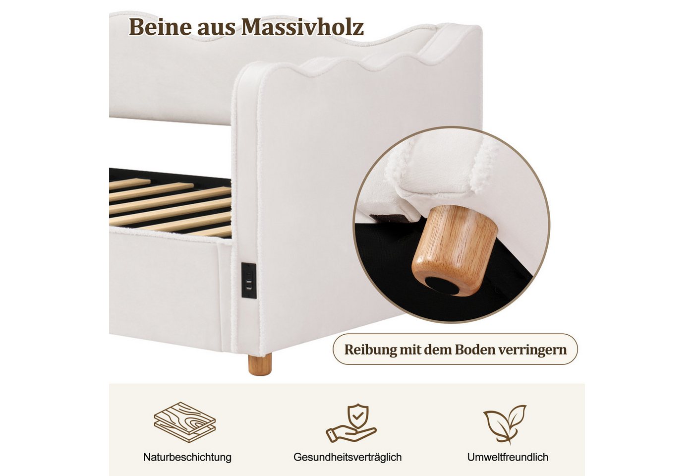 Celya Polsterbett Daybett, Tagesbett, Schlafsofa mit hydraulischem Stauraum (ohne Matratze, mit USB- und Type-C-Anschluss), ideal für moderne Kinder- und Jugend – Bild 3 von 5