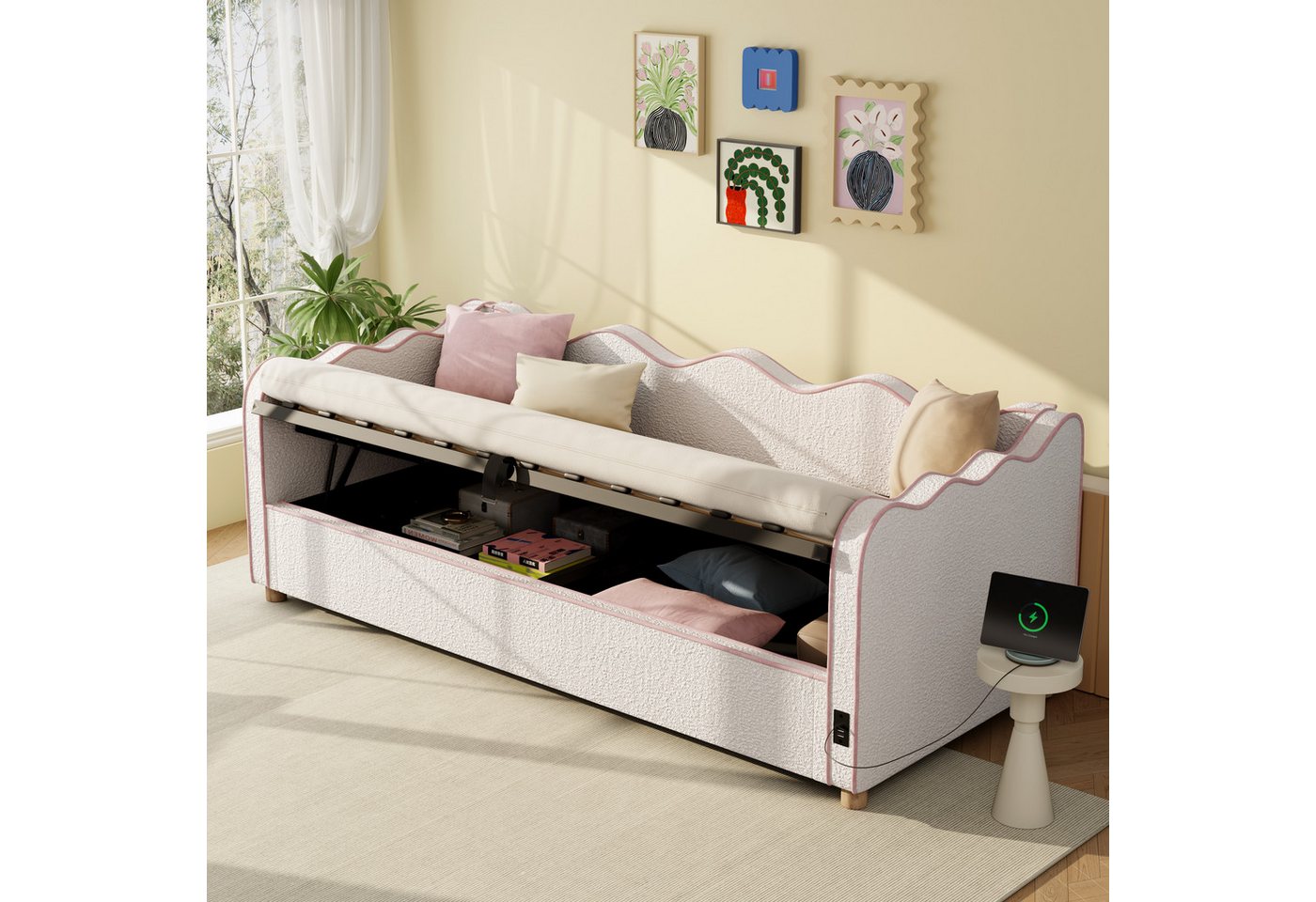 Celya Polsterbett Daybett, Tagesbett, Schlafsofa mit hydraulischem Stauraum (ohne Matratze, mit USB- und Type-C-Anschluss), ideal für moderne Kinder- und Jugend – Bild 5 von 5