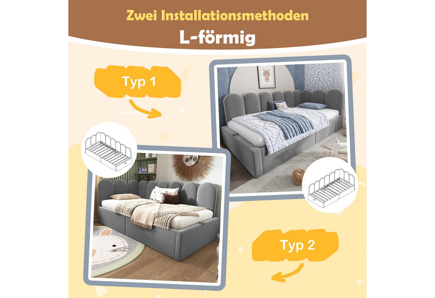 Celya Polsterbett Daybett 90x200 cm,Tagesbett Schlafsofa mit hydraulischem Stauraum (ohne Matratze) – Bild 4 von 5