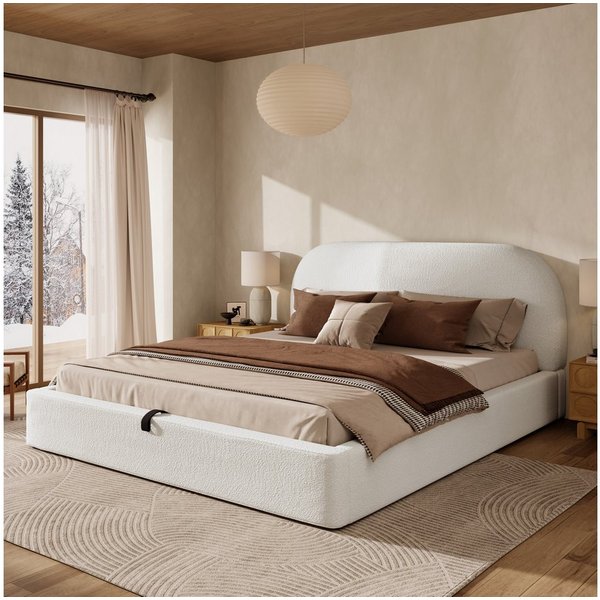Celya Polsterbett Doppelbett,160 x 200cm, hydraulisches Funktionsbett, Bouclé-Stoff (Ohne Matratze, Bett mit Lattenrost, gepolstertes Kopfteil und großem Staura