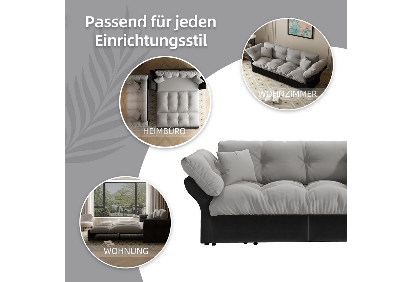 Celya Schlafsofa 203 cm ausziehbar, 3-in-1 Konvertibles, mit Tufting und 2 weichen Kissen – Bild 5 von 5