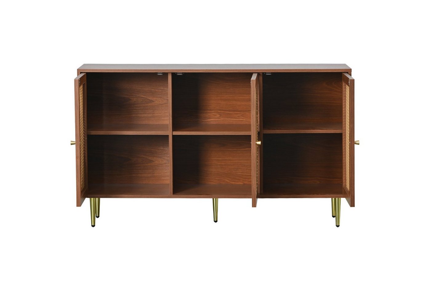 Celya Sideboard Sideboard mit 3 Rattan verzierten Türen Kommode Highboard,130cm, mit Metallgriffe – Bild 4 von 5