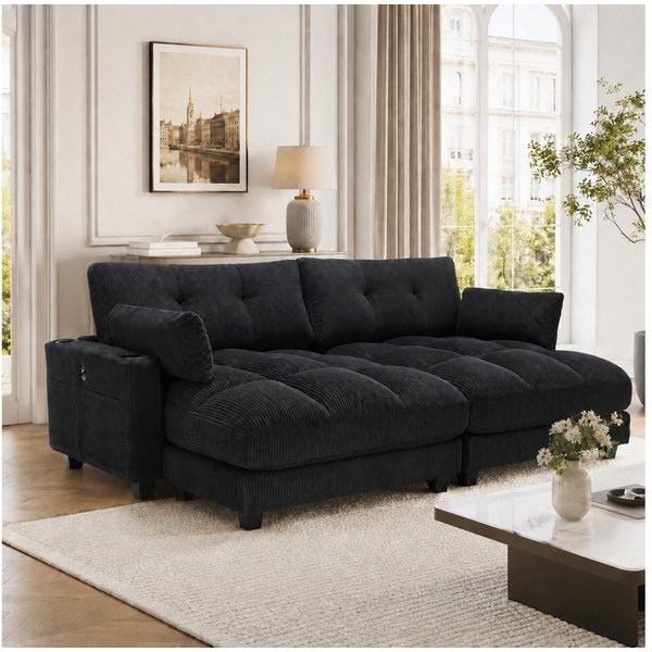 Celya Sofa 2-Sitzer, teilbar in 2 Einzelsitze, mit 2 Kissen, mit 4 Getränkehaltern, 4 Seitentaschen, USB-Ladeanschlüssen an den Armlehnen