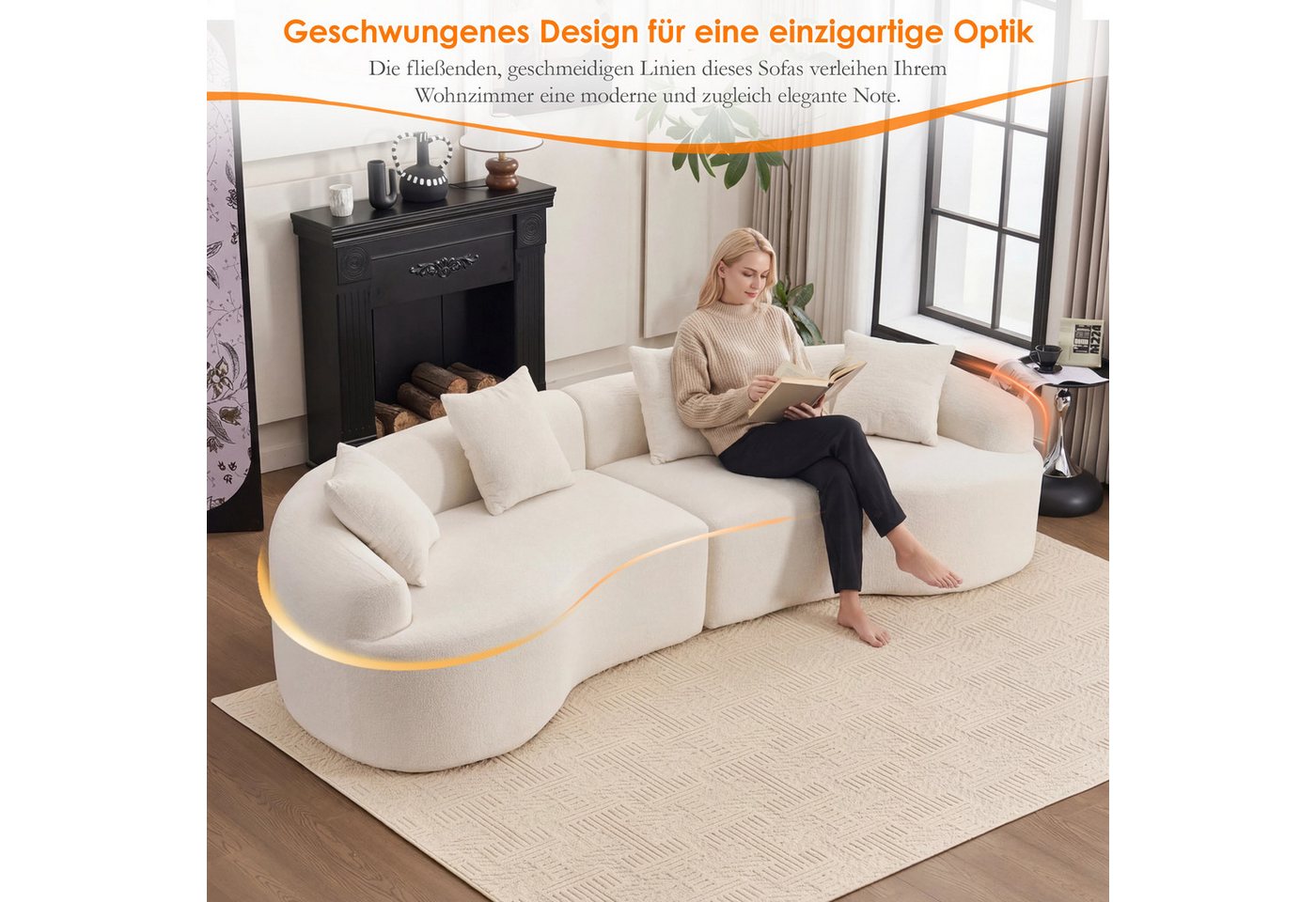 Celya Sofa Geschwungenes Sofa 4-Sitzer Modernes Chenille Modulsofa, Kompaktes Sofa, modernes Design, keine Montage erforderlich., ideal für Wohnzimmer und Apart – Bild 4 von 5