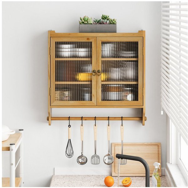 Celya Wandhängeschrank Glas-Wandregal, Hängeschrank küche, 63cm Wandregal mit Handtuchhalter für Küche und Esszimmer