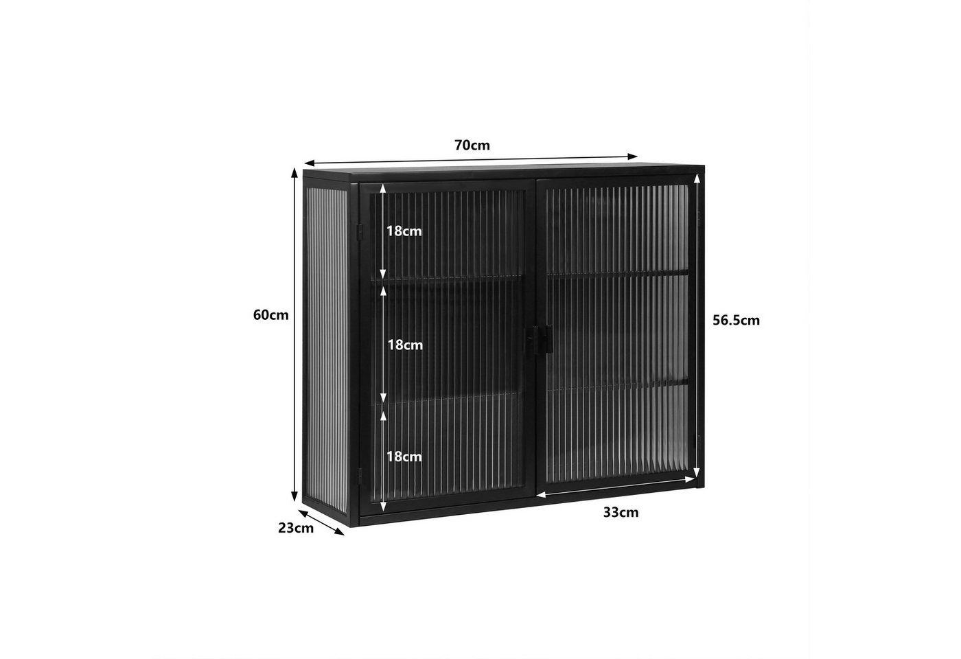 Celya Wandhängeschrank Glas-Wandregal,Hängeschrank küche, 70cm schwarz, Zweitüriger Hängeschrank mit dreistufiger Lagerung – Bild 2 von 5