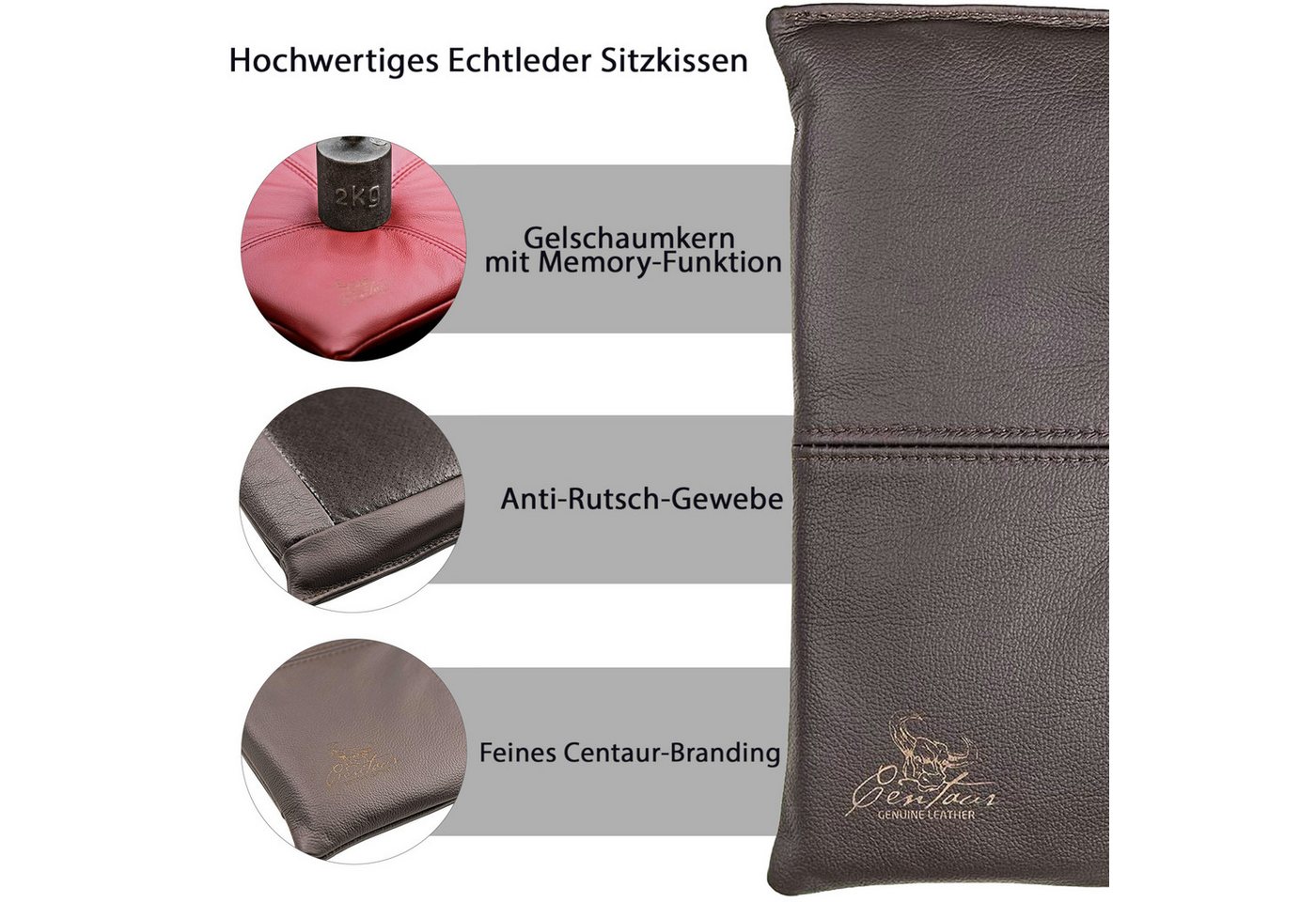 Centaur Sitzkissen aus echtem Leder, Sitzkissen, Hochwertiges Leder, echtes Rindleder, Antirutschfunktion, Handarbeit – Bild 3 von 5