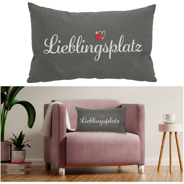 CEPEWA Dekokissen Sofakissen Lieblingsplatz grau 50x30cm Baumwolle 280g Reißverschluss