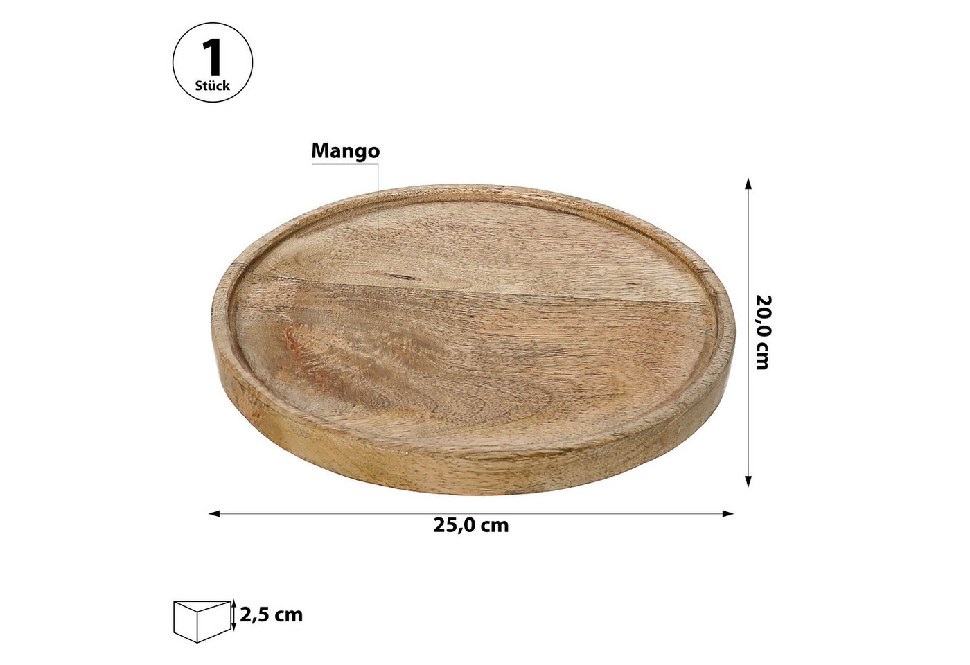 CEPEWA Dekoteller Dekoteller Ø25x2,5cm Mangoholz rund Dekoschale Naturprodukt rustikal – Bild 2 von 3