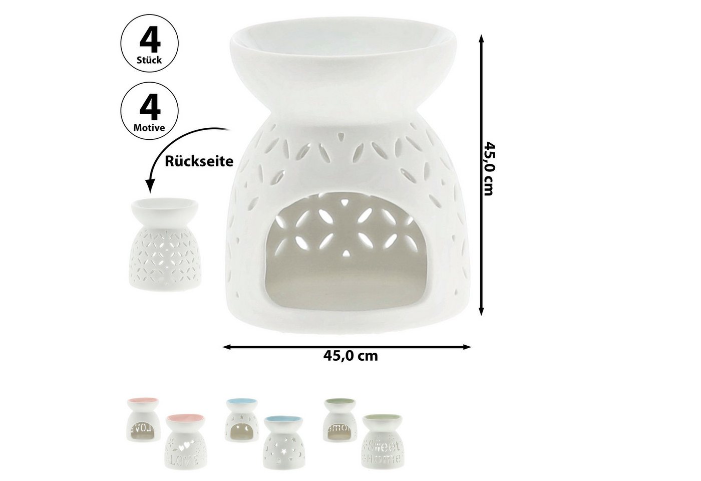 CEPEWA Duftlampe Duftlampe 4er Set Keramik 9x9,5cm Schrift Muster weiß blau rosa grün – Bild 2 von 5