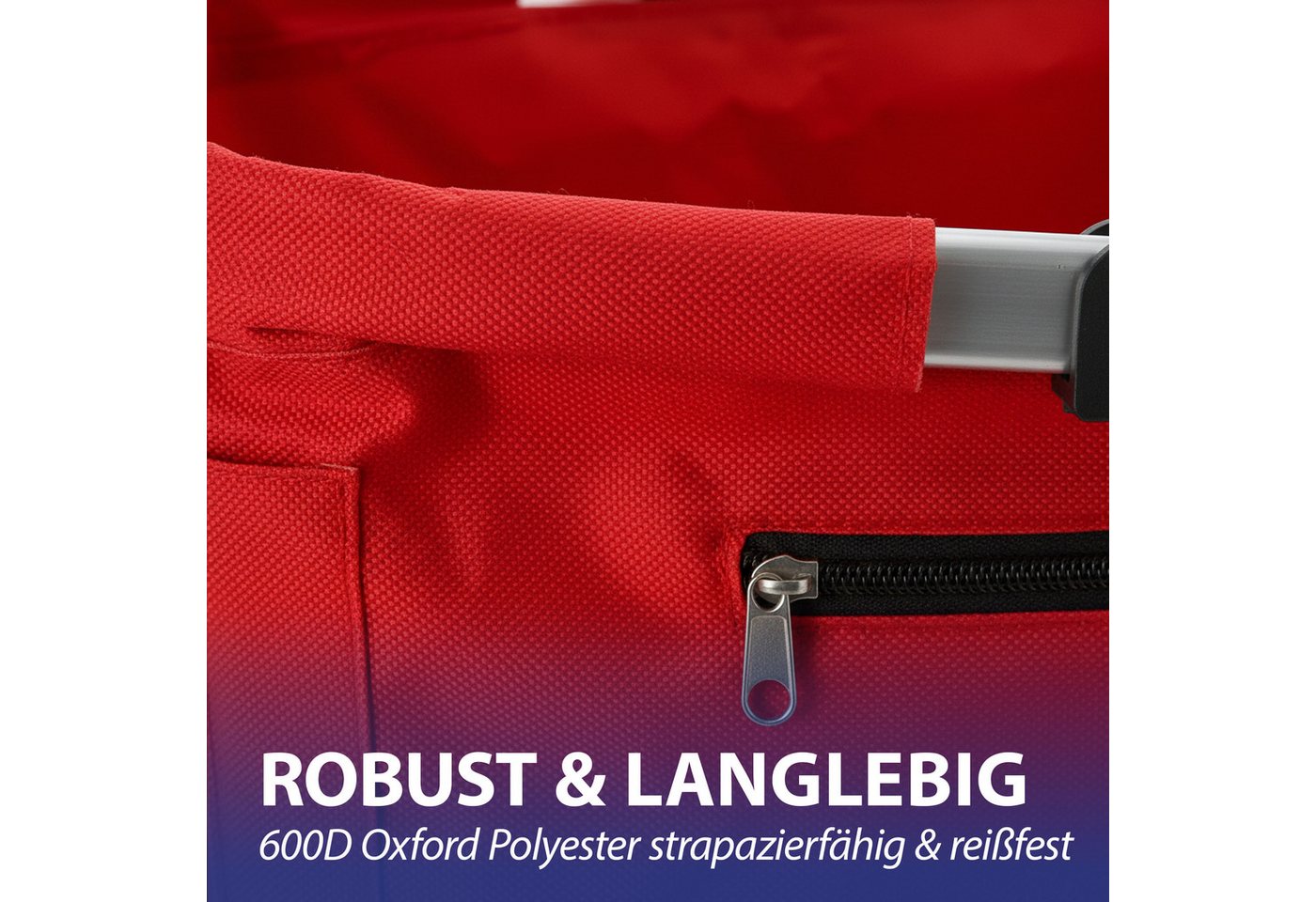 CEPEWA Einkaufskorb Einkaufskorb faltbar rot Alu Polyester 600D 42x40x28cm verstärkt Griff – Bild 5 von 5