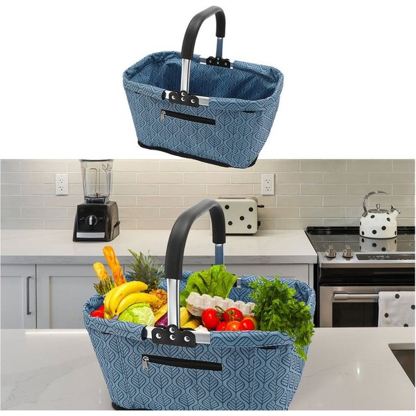 CEPEWA Einkaufskorb Einkaufskorb faltbar schwarz Alu Polyester 600D 42x40x28cm Korb Griff