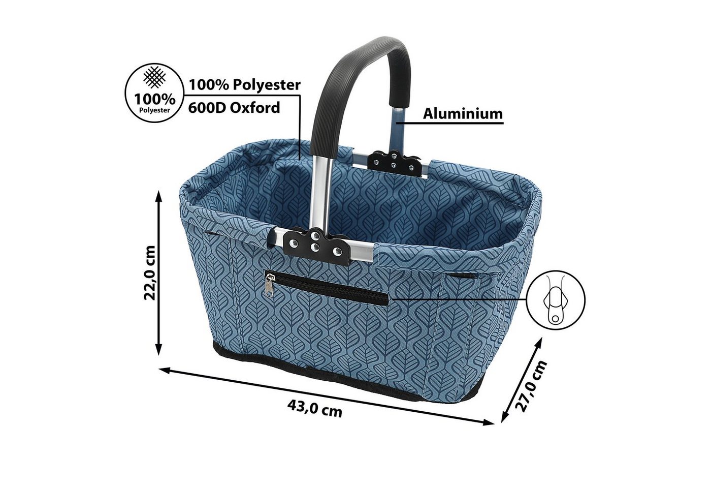 CEPEWA Einkaufskorb Einkaufskorb faltbar schwarz Alu Polyester 600D 42x40x28cm Korb Griff – Bild 2 von 5