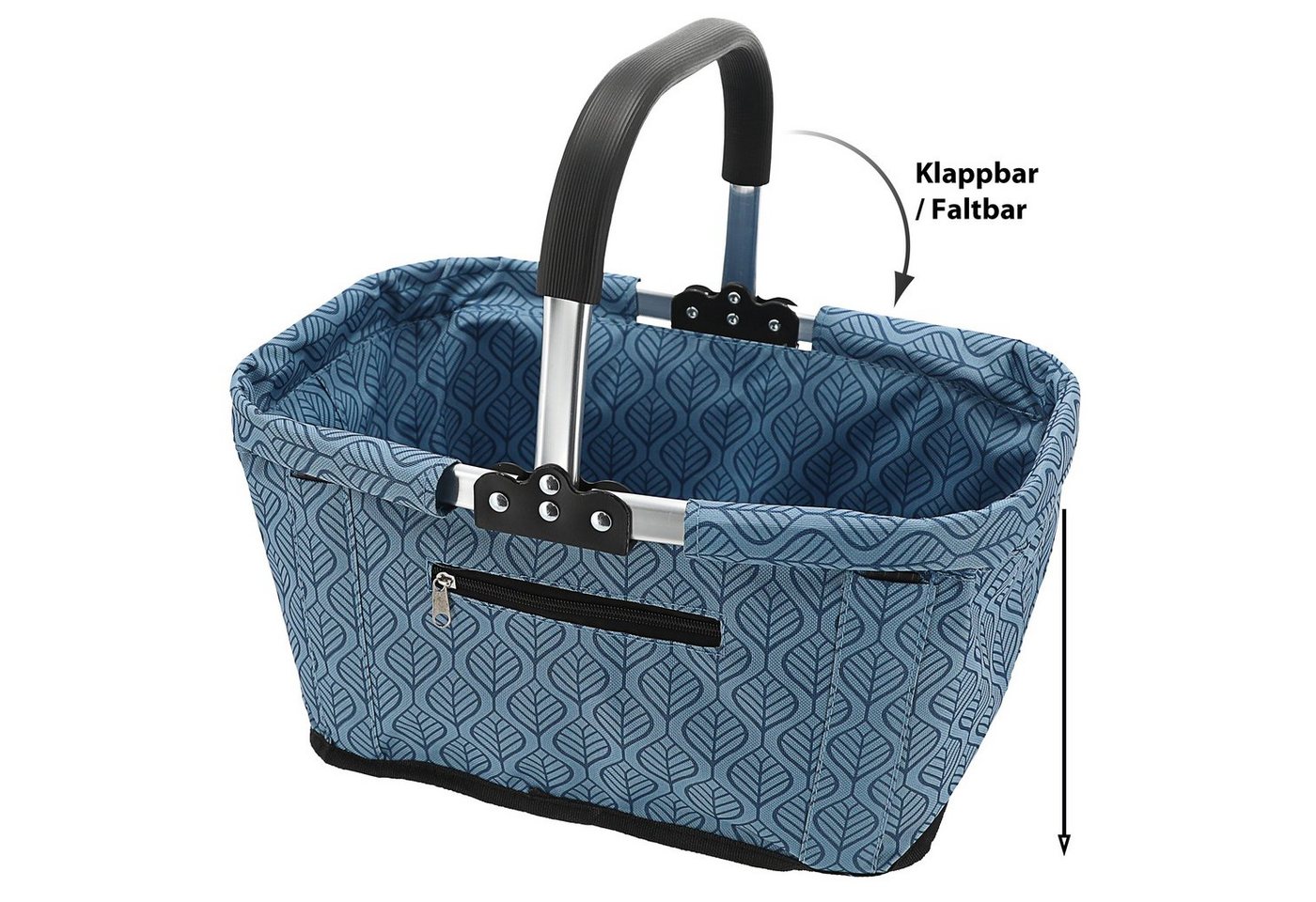 CEPEWA Einkaufskorb Einkaufskorb faltbar schwarz Alu Polyester 600D 42x40x28cm Korb Griff – Bild 4 von 5