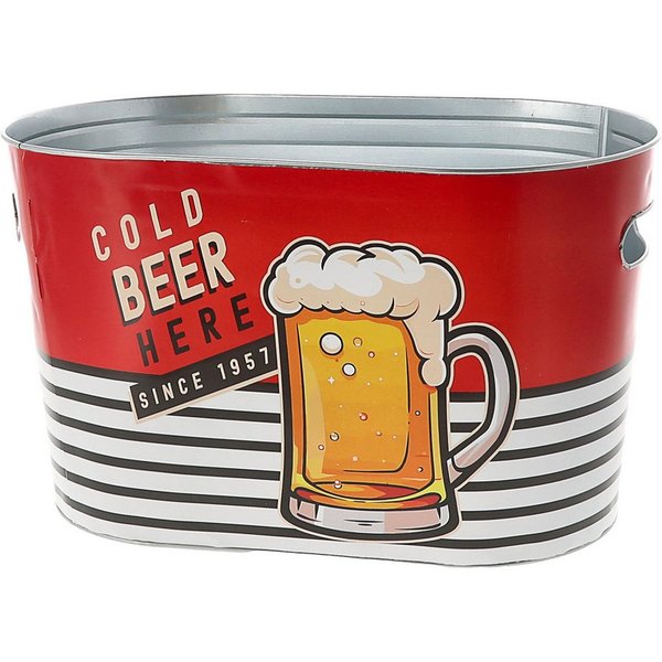 CEPEWA Eiseimer Bierkühler Eimer 'Cold Beer here' 34x20cm Stahlblech Retro-Design