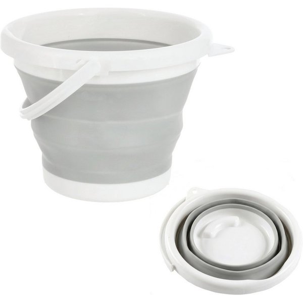 CEPEWA Falteimer Falteimer 5l grau weiß Ø24x6cm Kunststoff Eimer faltbar mit Henkel