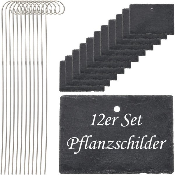 CEPEWA Gartenstecker Gartenstecker Schild 12er Set 10x40x4,5cm Edelstahl Schiefer Erdspieß